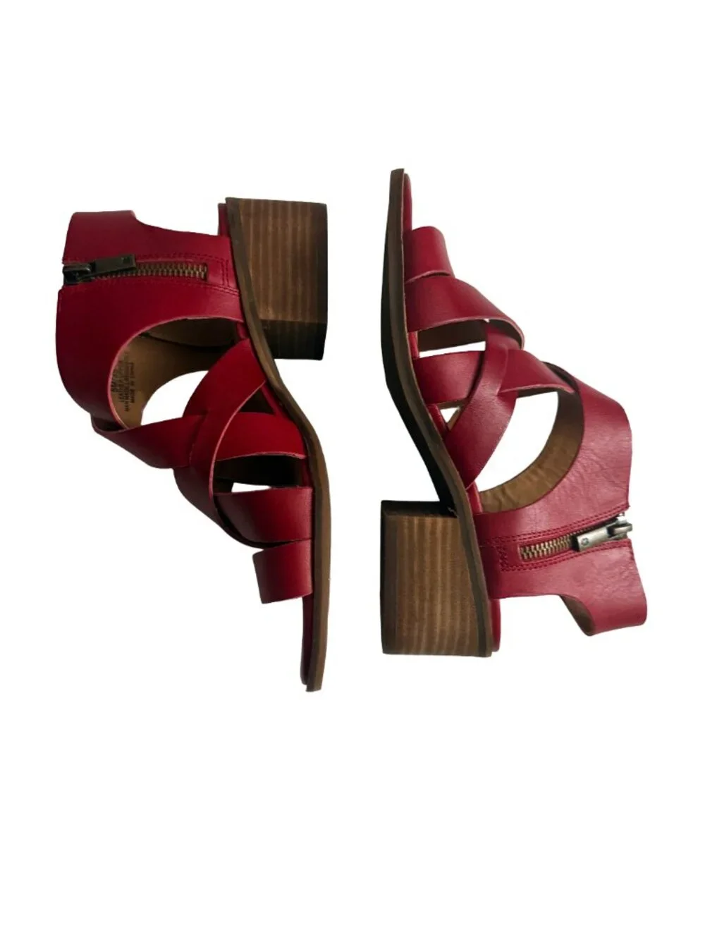 LUCKY BRAND Rich Garnet Red Leather Strappy Sandals Block Heel Size US 5M /EU 35 - Picture 3 of 15